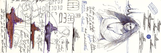 Amantia, Sommer 2024: Notizen und Kreuzschraffur-Studien, Amantia, 14. August 2024