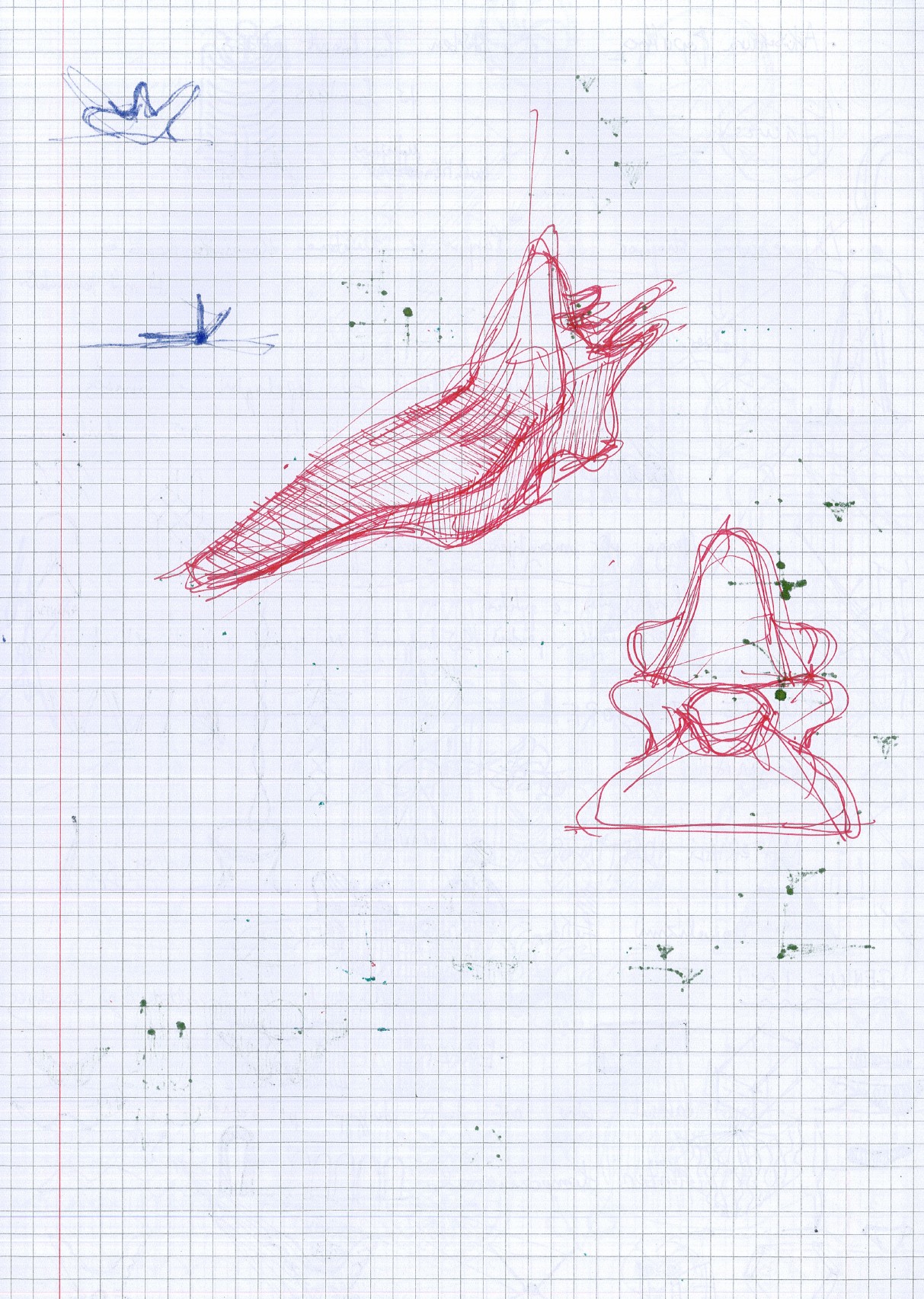 forme verte, 240: la même forme, libre en rouge