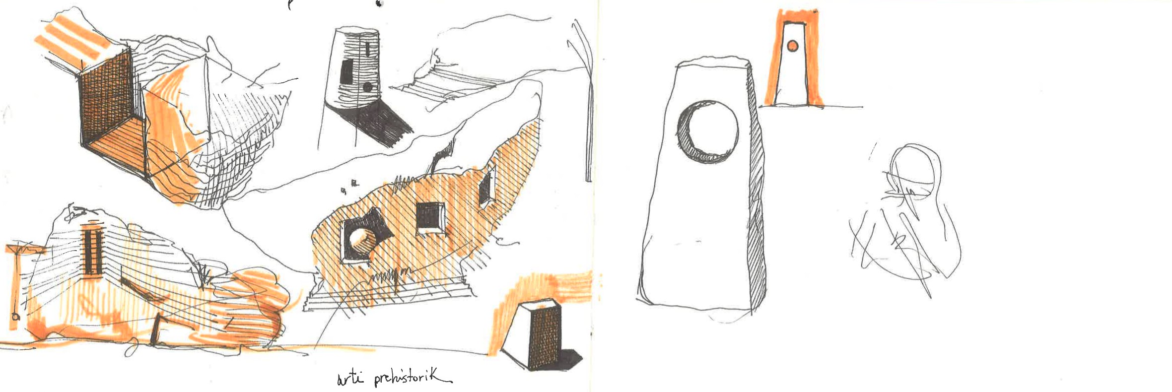 red notebook: prehistoric stones in orange