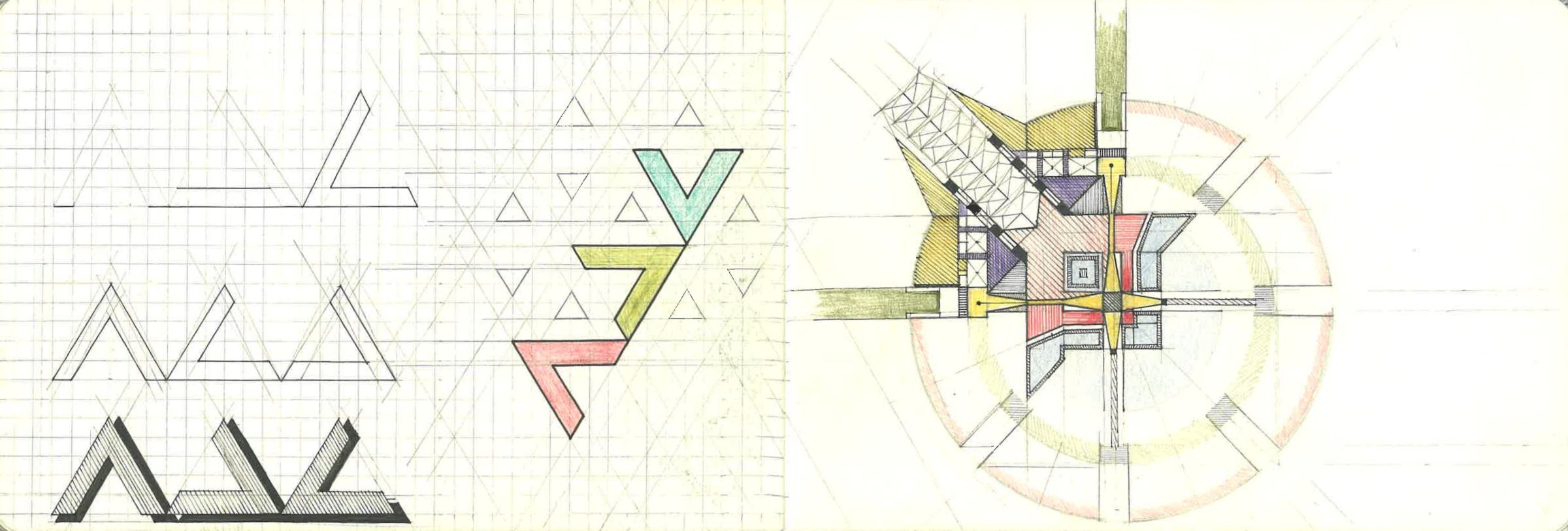 alfabeto di triangoli: triangoli piegati in pianta